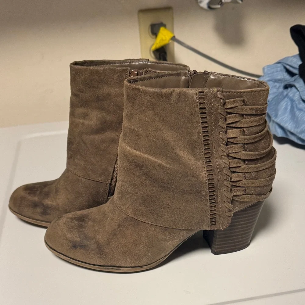 Fergalicious Taupe Ankle Boots with Braided Detail